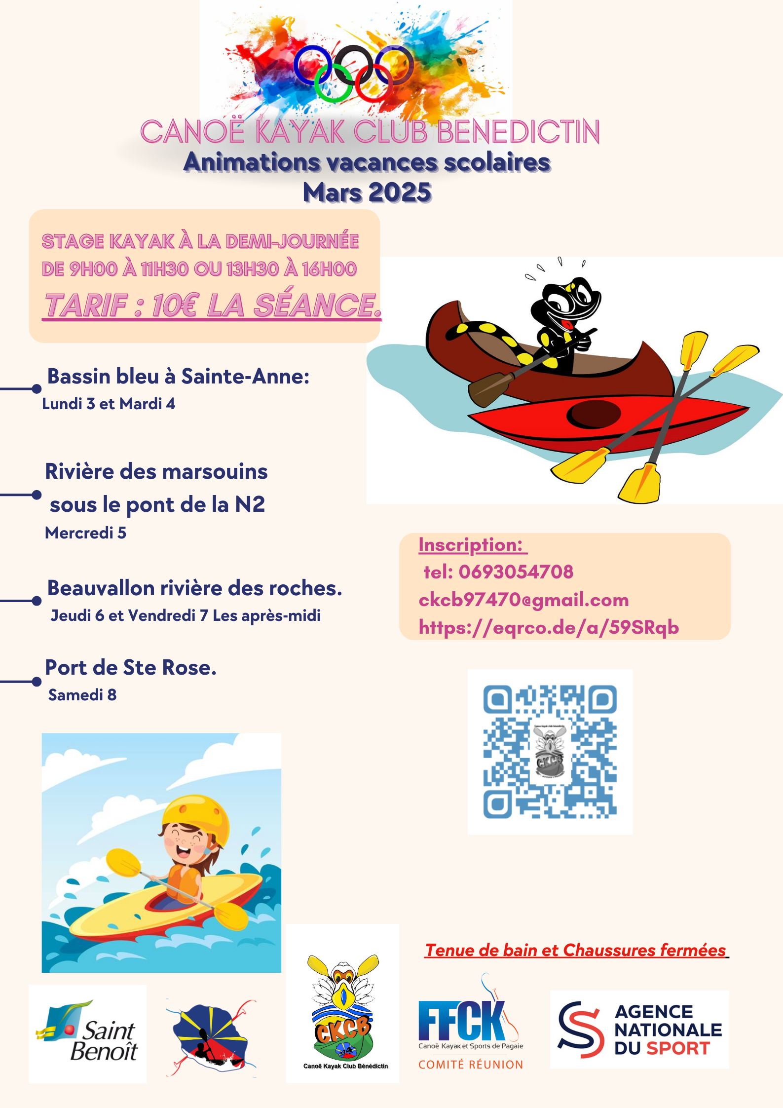 Stage kayak vacances de mars