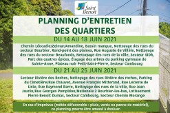 Planning d'entretien des quartiers du 14 au 18 juin et du 21 au 25 juin 2021