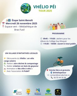 Le Vhélio Péi Tour fait étape à Saint-Benoît le mercredi 26 novembre ! 