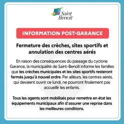 Post-Garance | Fermeture des crèches, sites sportifs et annulation des centre aérés